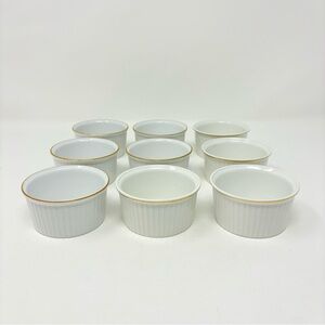 Lot of 9 Royal Worcester Ribbed White w/Gold Trim Small Ramekins Soufflé Dishes